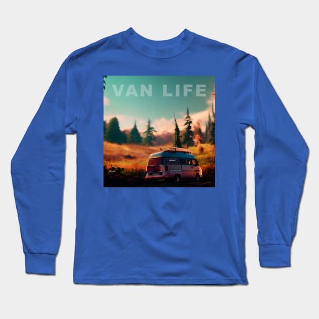 Van Life Camper RV Outdoors in Nature Long Sleeve T-Shirt by Grassroots Green